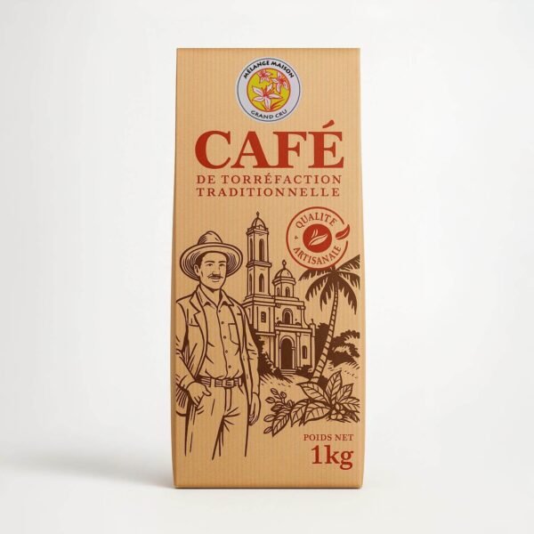 Le mélange maison. Un arôme puissant, une saveur équilibrée, un corps soutenu. Emballage kraft de 250g ou 1 kg