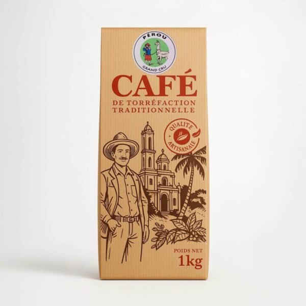 Café du Pérou. Un arôme doux et une saveur agréable. Emballage kraft de 250g ou 1 kg.